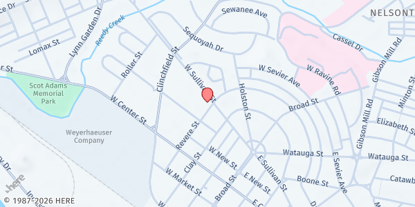 Map showing Freedom Fellowship Food Pantry at 401 W Sullivan St, Kingsport, TN