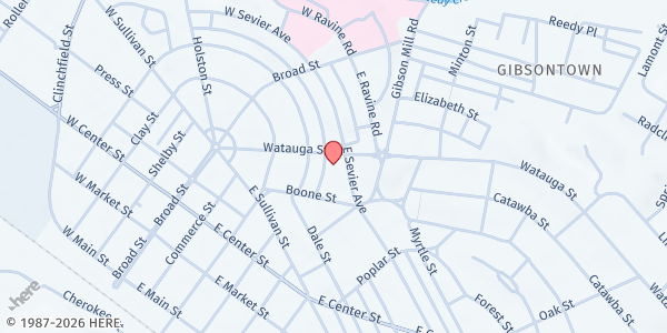 Map showing George Washington Apts at 205 E Sevier Ave, Kingsport, TN