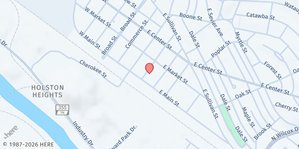 Map showing Harvest Community Church at 117 Cumberland St, Kingsport, TN