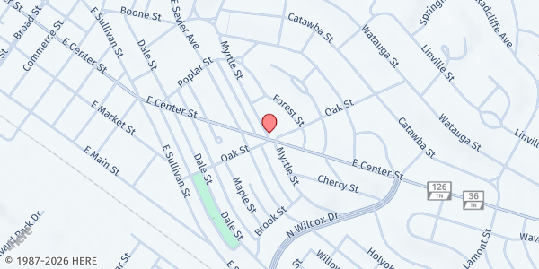 Map showing Hunger First Tri-Cities Main Location at 829 Myrtle St., Kingsport, TN