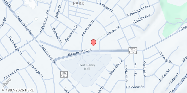 Map showing Kingsport Community Church at 2316 Memorial Blvd, Kingsport, TN