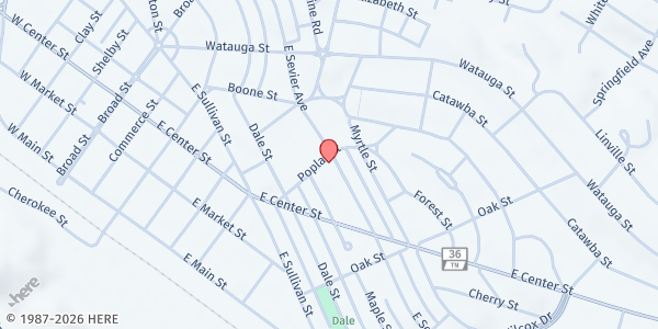 Map showing Kitchen of HOPE at 704 E Sevier Ave, Kingsport, TN