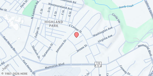 Map showing Kiwanis Towers at 2701 E Center St, Kingsport, TN