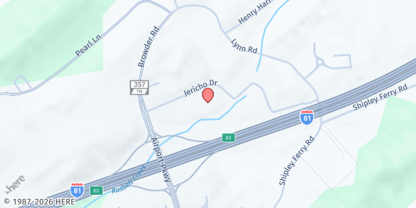 Map showing Second Harvest Food Bank of Northeast Tennessee at Mosheim Community Outreach Center, Kingsport, TN