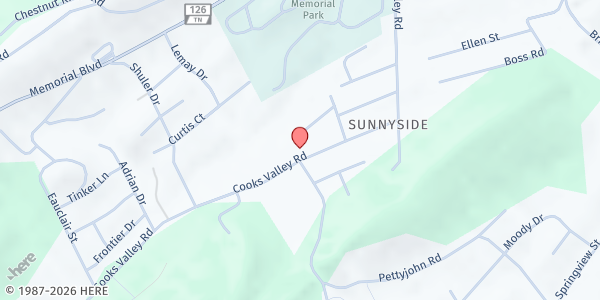 Map showing Sunnyside Baptist Church at 406 Cooks Valley Rd, Kingsport, TN