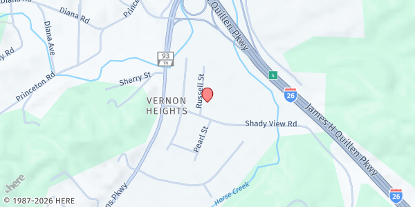 Map showing Vernon Heights Baptist Church at 2547 Russell St, Kingsport, TN