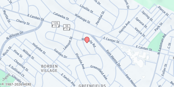 Map showing Waverly Road Presbyterian Church at 1415 Waverly Rd, Kingsport, TN