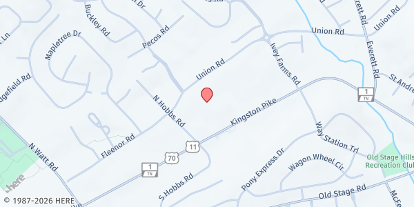 Map showing Cornerstone Church of God at 12813 Kingston Pike, Knoxville, TN