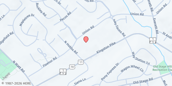 Map showing Cornerstone Church of God at 12813 Kingston Pike, Knoxville, TN