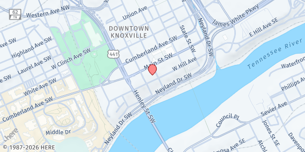 Map showing First Baptist Church Knoxville (FISH) at 510 W. Main St., Knoxville, TN