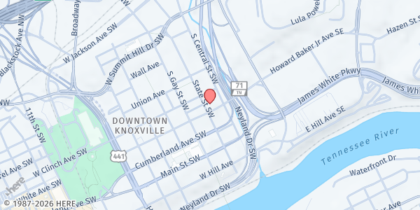 Map showing First Presbyterian Church at 620 State Street, Knoxville, TN