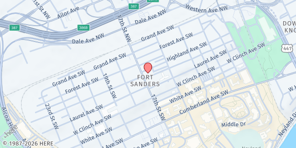 Map showing Food in the Fort at 1642 Highland Avenue, Knoxville, TN