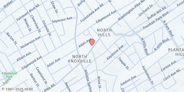 Map showing Harvest Food Pantry at 2507 Washington Pike, Knoxville, TN