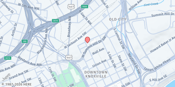 Map showing Immaculate Conception Church at 414 W. Vine Ave, Knoxville, TN