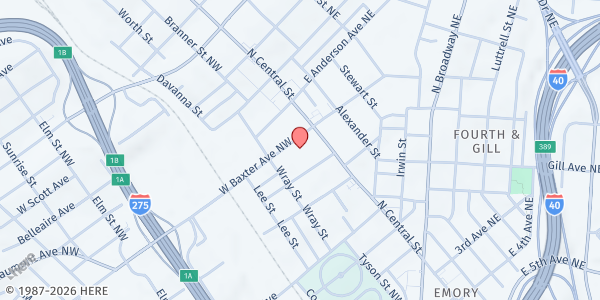 Map showing Ladies of Charity - Knoxville at 120 W Baxter Ave., Knoxville, TN