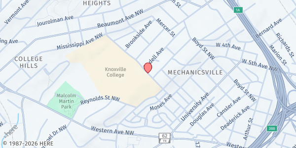 Map showing Second Harvest Food Bank - 139 College Street South at 139 College Street South, Knoxville, TN