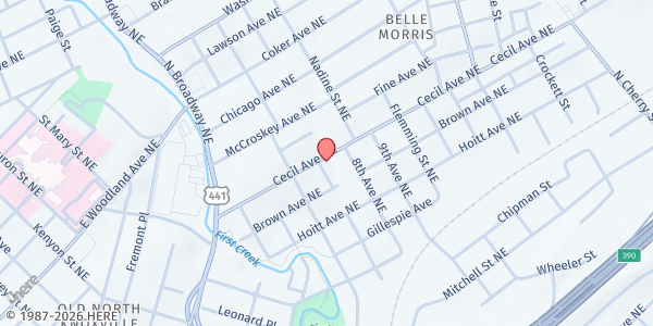 Map showing Soul Harvest Church of God at 1706 Cecil Ave., Knoxville, TN