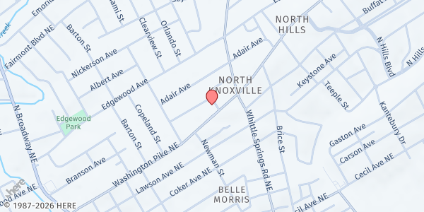 Map showing Washington Pike UMC at 2241 Washington Pike, Knoxville, TN