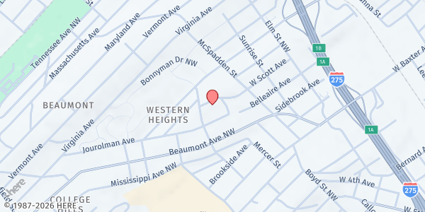 Map showing Western Heights Baptist Center at 1230 W Scott Ave., Knoxville, TN