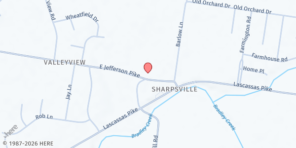 Map showing Lascassas Community Church at 4665 East Jefferson Pike, Lascassas, TN