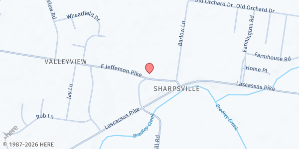 Map showing Lascassas United Methodist Church at 4665 East Jefferson Pike, Lascassas, TN