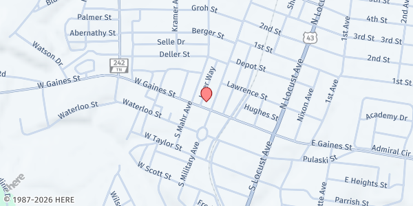 Map showing God's Storehouse, Lawrenceburg at 425 Frank Street, Lawrenceburg, TN