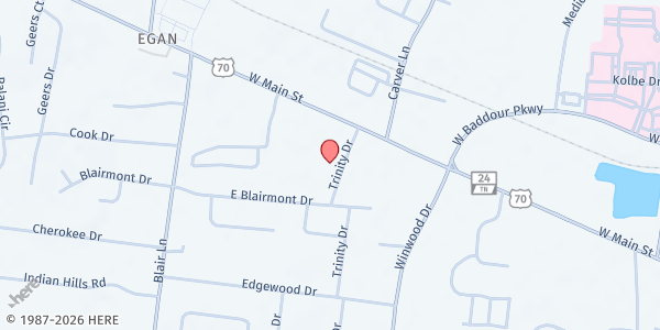 Map showing Cross Style International Ministries at 104 Trinity Drive, Lebanon, TN