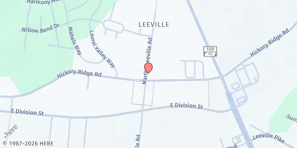 Map showing Leeville United Methodist Church at 7019 Hickory Ridge Road, Lebanon, TN
