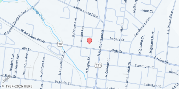 Map showing Wilson County Help Center at 203 West High St., Lebanon, TN