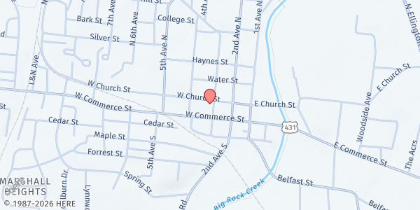 Map showing Church Street Church of Christ at 305 W Church St, Lewisburg, TN