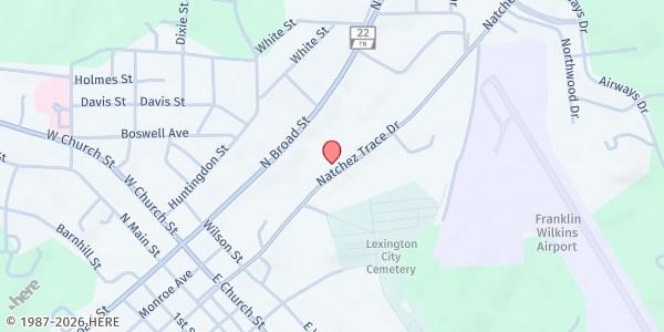 Map showing First Pentecostal Church of Lexington at 175 Natchez Trace Dr., Lexington, TN