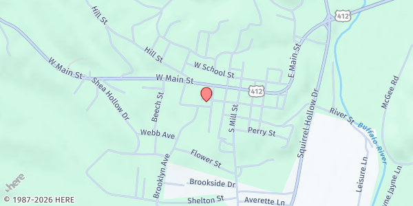 Map showing Perry Co Food Bank Plus Main Location at 111 Brooklyn Ave, Linden, TN