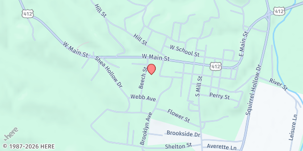 Map showing Perry County Senior Center at 113 Factory St., Linden, TN