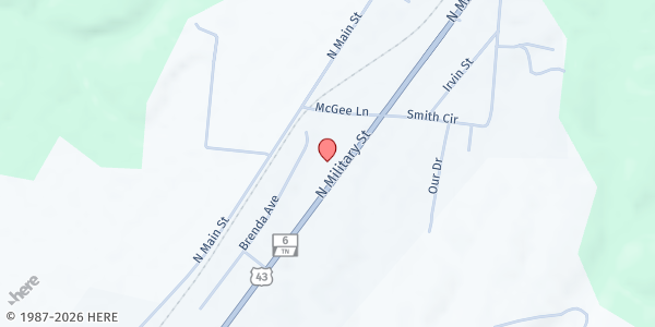 Map showing South Lawrence Food Center at 723 N. Military St., Loretto, TN