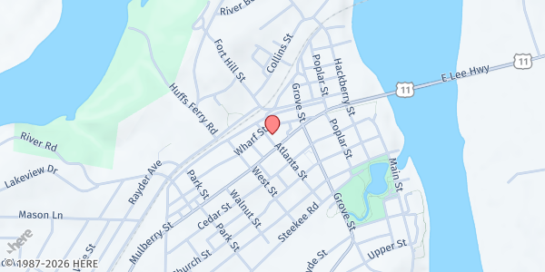 Map showing First Baptist Church at 413 Wharf St, Loudon, TN