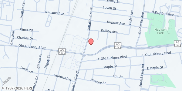 Map showing Madison Church of Christ Benevolence Center at 106 North Gallatin Road, Madison, TN