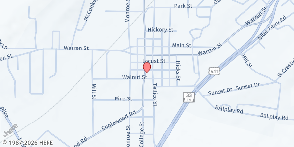 Map showing First Baptist Madisonville at 139 College Street South, Madisonville, TN