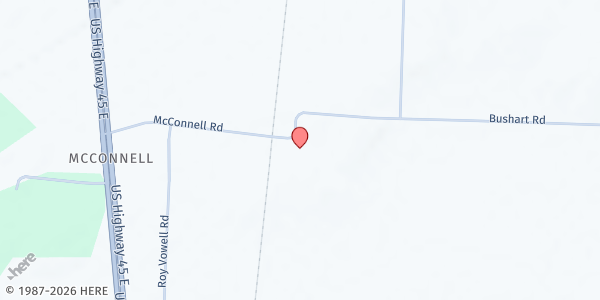 Map showing McConnell Baptist Church Food Ministry at 9363 McConnell Road, Martin, TN