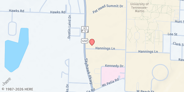 Map showing St. John Community Services at 455 Hannings Lane, Martin, TN