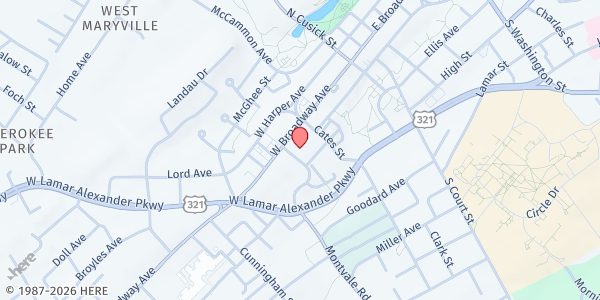 Map showing The Salvation Army Maryville at 314 W Broadway Ave rm 109, Maryville, TN