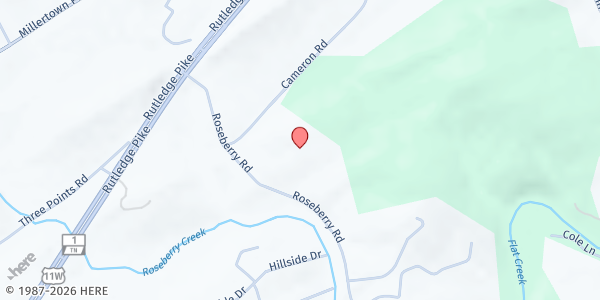 Map showing Roseberry Baptist Church at 2920 Roseberry Road, Mascot, TN