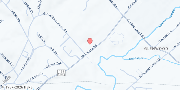 Map showing Powell United Methodist Church at 323 W. Emory Rd., Mayview Heights, TN