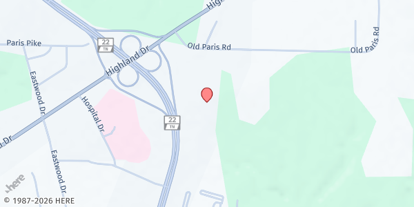 Map showing Long Heights Baptist Church at 260 Old Paris Road, McKenzie, TN