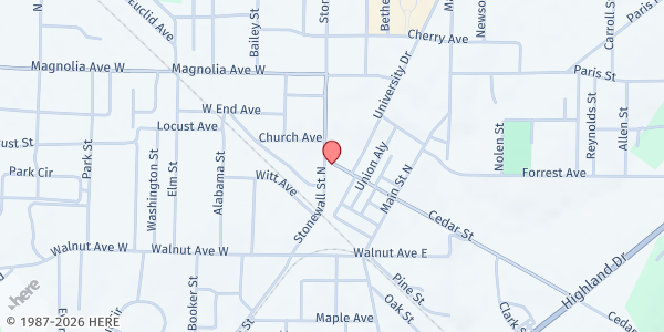 Map showing McKenzie United Neighbors at 2455 Cedar Street, McKenzie, TN