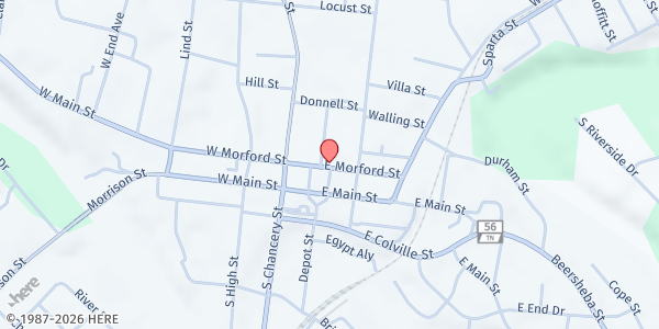 Map showing Central Church of Christ at 101 E Morford St, McMinnville, TN