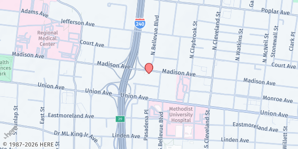 Map showing Alpha and Omega Veterans Services, Inc. at 1183 Madison Ave., Memphis, TN