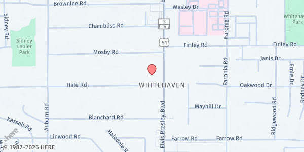 Map showing Boulevard Church of Christ at 4439 Elvis Presley Blvd., Memphis, TN