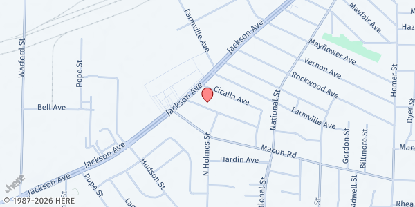 Map showing Brinkley Heights Baptist Church at 3286 Rosamond Ave., Memphis, TN