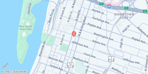 Map showing Calvary Episcopal Church at 102 N. 2nd St., Memphis, TN