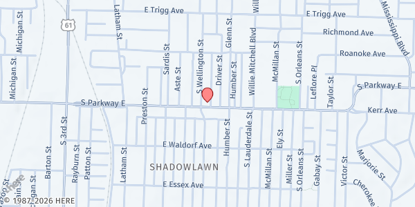 Map showing Christ Missionary Baptist Church at 480-494 S. Pkwy. E., Memphis, TN